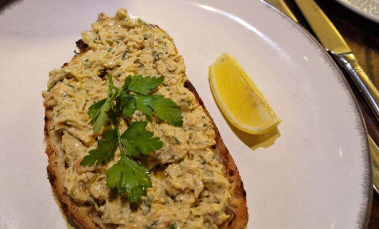 A portion of Dorset Crab on toast plated up on at the Jugged Hare.