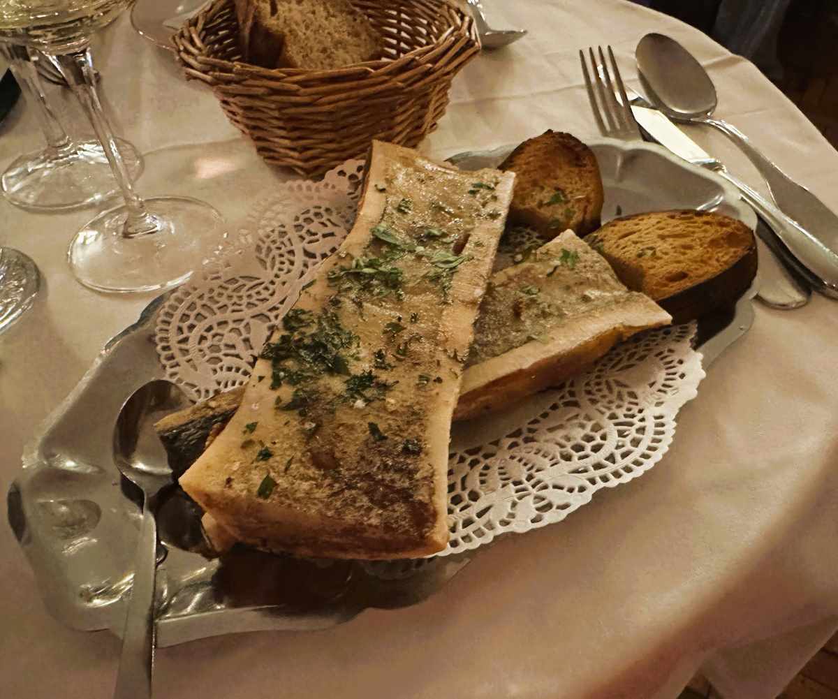 Margaux, Paris os a moelle, roasted marrow bones served with sea salt and chopped parsley.