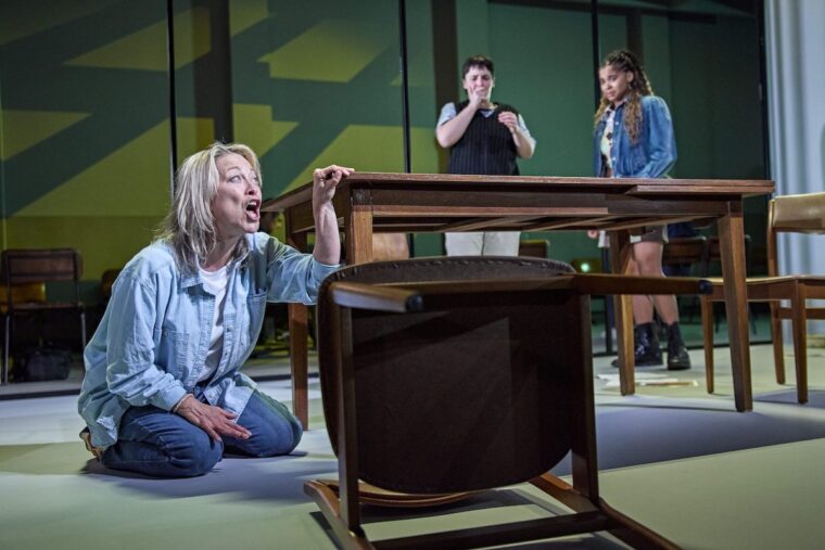 Nicola Walker, Alby Baldwin & Isabel Adomakoh Young in The Unbelievers. Photo: Brinkhoff Moegenburg