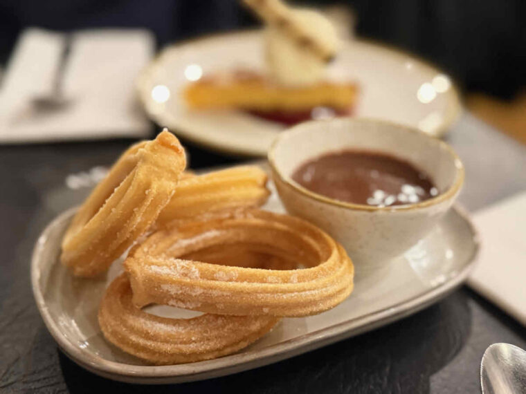 Churros con chocolate served at London tapas restaurant El Pirata of Mayfair