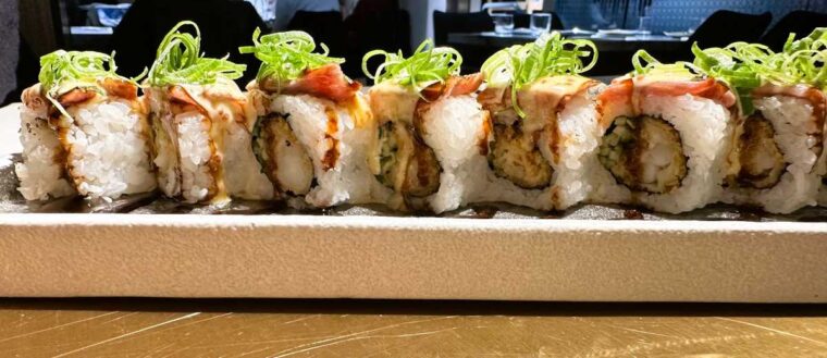 High Yako aburi A5 wagyu tempura shrimp roll