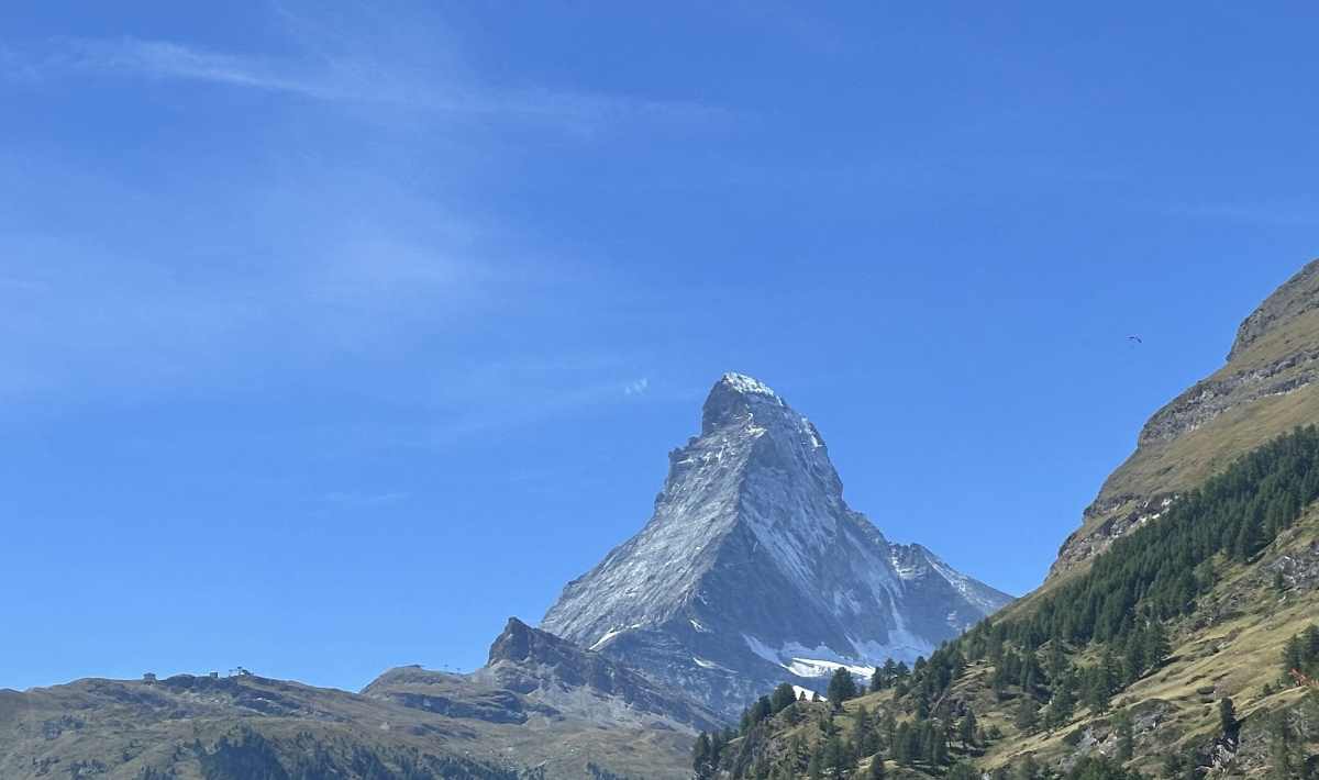 The Matterhorn comes into view as the train draws into Zermatt.