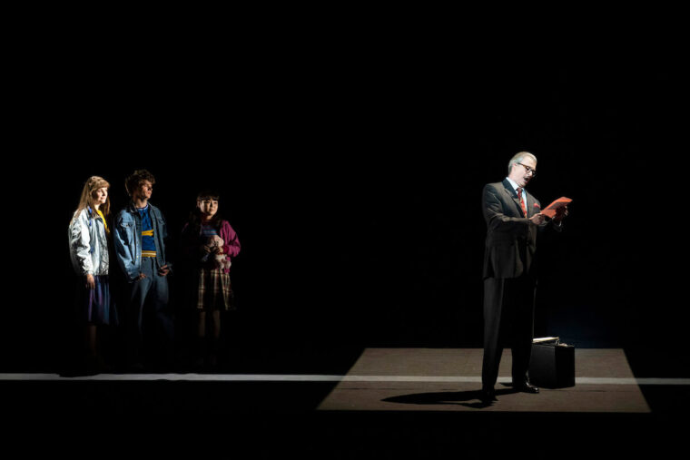 Bobbie (Jessica Cale), Peter (Matthew McKinney), Phyllis (Henna Mun) and Sir Tommy Crawshaw (James Clerverton). The Railway Children, Glyndebourne Autumn Season 2025
