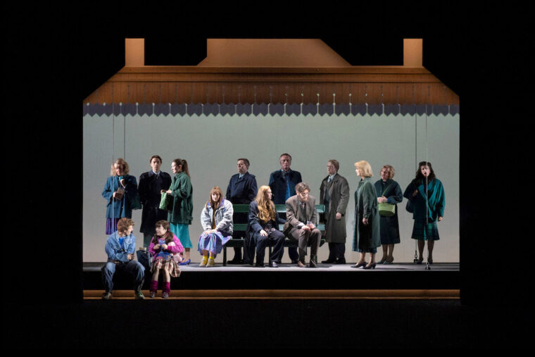 Peter (Matthew McKinney), Phyllis (Henna Mun), Bobbie (Jessica Cale), Yolanda (Bethany Horak-Hallet), Mr Tapolski (Edward Hawkins), Cathy (Rachael Lloyd) and members of The Glyndebourne Chorus. The Railway Children, Glyndebourne Autumn Season 2025