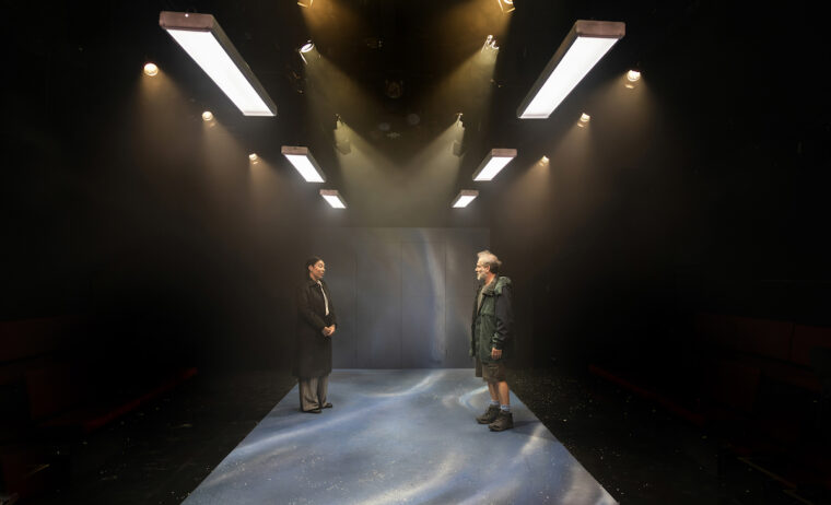 Shona Babayemi as Claire and Jason Thorpe as Winston in Fatherland. Photo: Pamela Raith