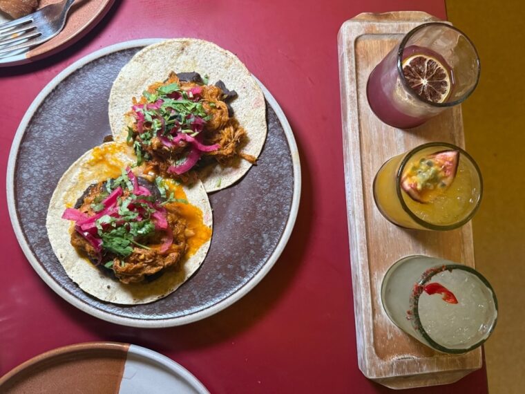 Pork Pibil tacos and Mini Marg Trio - Wahaca