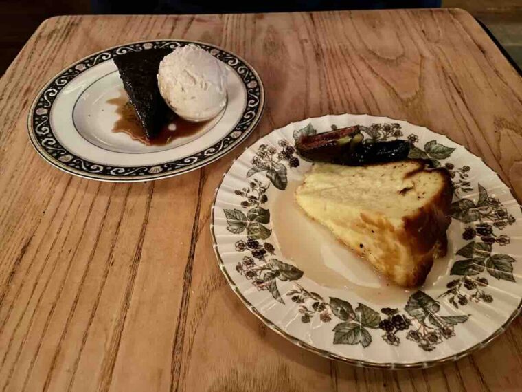 A slice of chocolate and Guinness cake and burnt cheesecake.