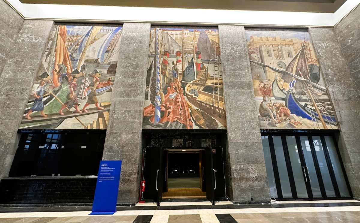 Murals by Almada Negreiros at the Alcantra maritime station in Lisbon.