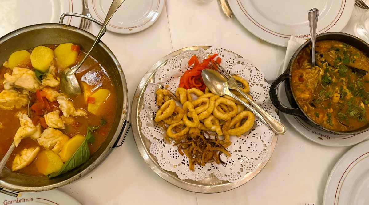 Gambrinus restaurant in Lisbon serves traditional Portuguese cuisine including Cataplana, shellfish rice and calamari.