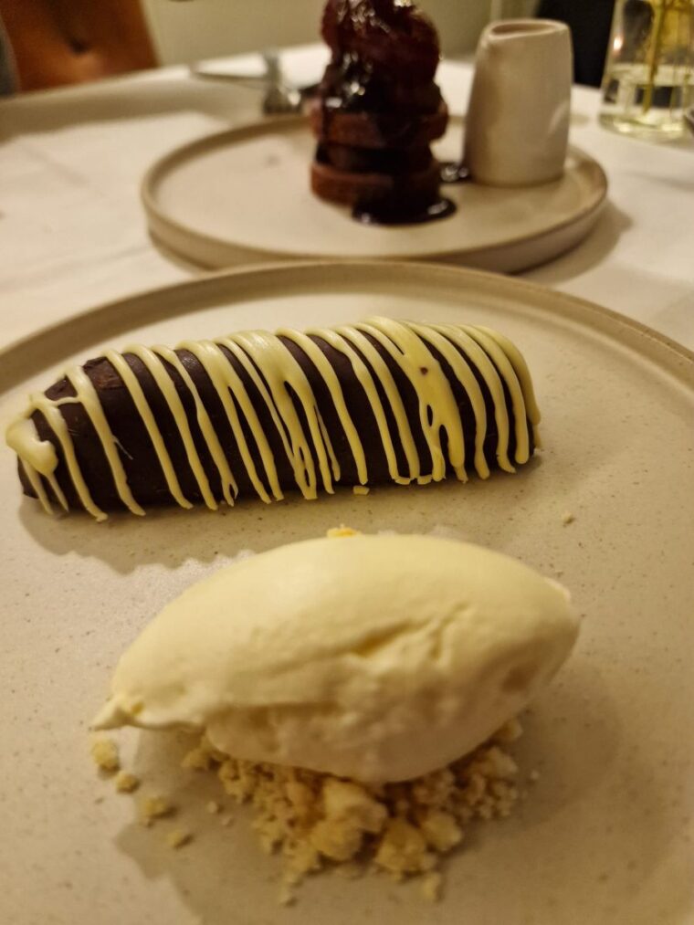 A dessert plate of Alex Webb's take on a Twix at Orion restaurant.