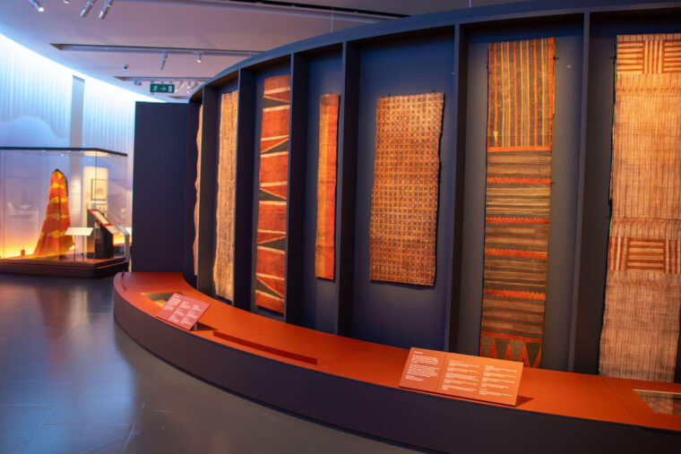 kapa (barkcloth) pieces on display &copy; The Trustees of the British Museum, Photo by MKH