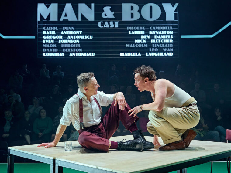 Ben Daniels (Gregor Antonescu) and Laurie Kynaston (Basil Anthony) in Man and Boy at the National Theatre (c) Manuel Harlan 0252