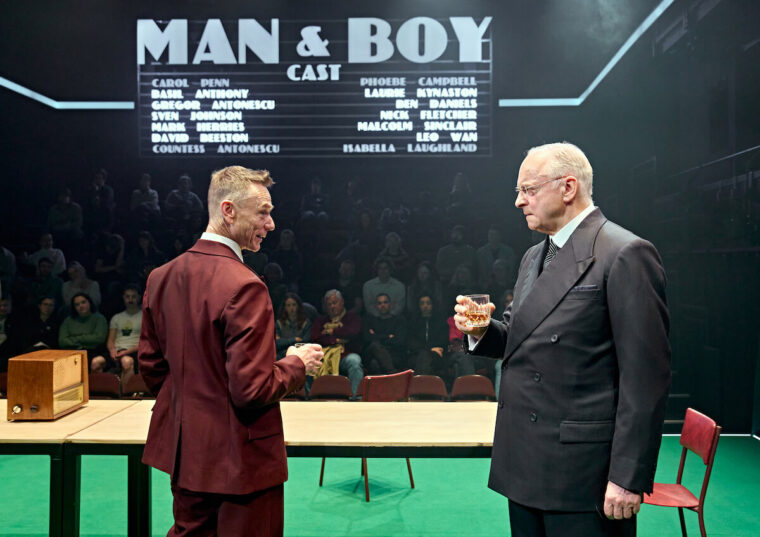 Ben Daniels (Gregor Antonescu) and Malcolm Sinclair (Mark Herries) in Man and Boy at the National Theatre (c) Manuel Harlan 0142