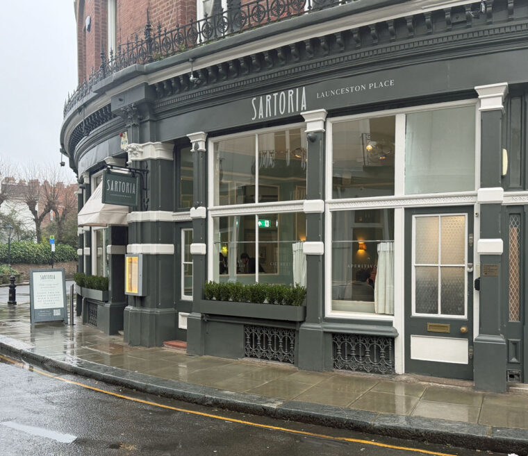 The exterior of Sartoria, Launceston Place on a wet Sunday