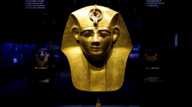 Gold-plated Wooden Mask from the Coffin of Amenemope - Ramses & The Pharaohs_ Gold Exhibition © NEON_World Heritage Exhibitions
