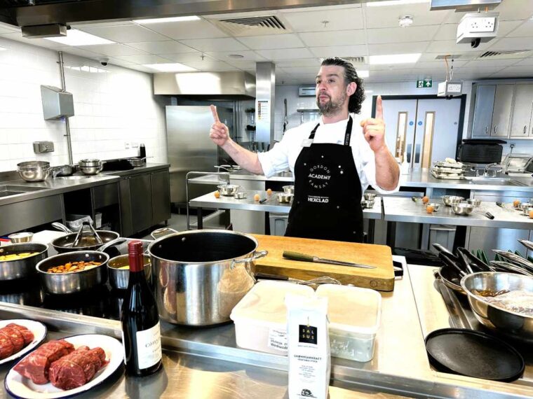 Gordon Ramsay Academy Beef Wellington class, Chef Leandros is the teacher at the Academy