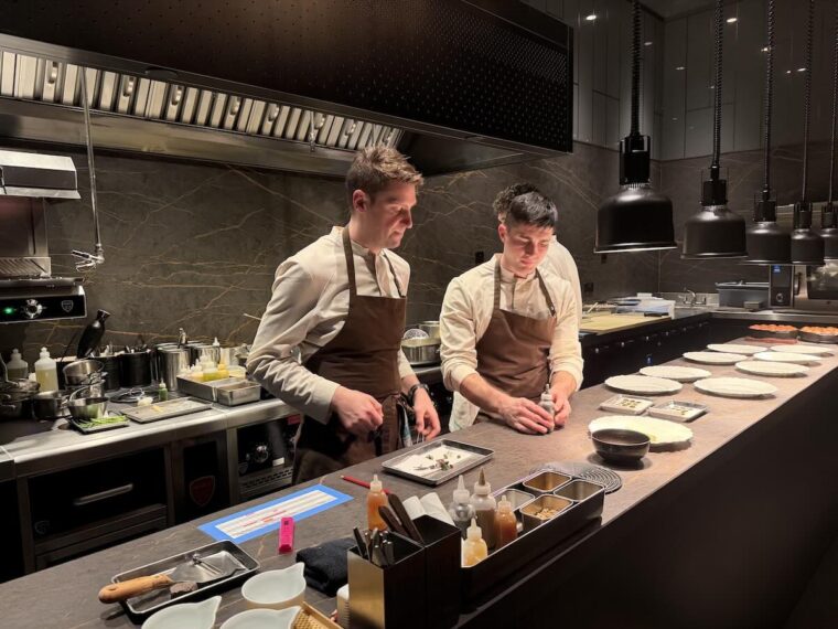 Chefs at work in the kitchen Restaurant Gordon Ramsay High