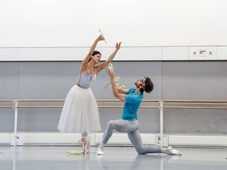 Mayara Magri and Matthew Ball in rehearsal for Act II of Giselle, part of UK/BRazil Season of Culture