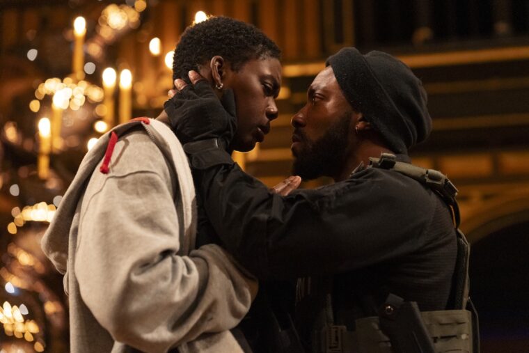 Selina Jones as Azure and Elijah Cook as Tone in Deep Azure at Shakespeare's Globe. Image credit: Sam Taylor