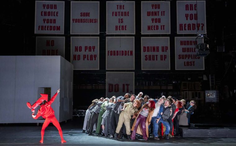 A scene from The Rise and Fall of the City of Mahagonny by Kurt Weill & Bertolt Brecht @ London Coliseum. ©Tristram Kenton 02-26
