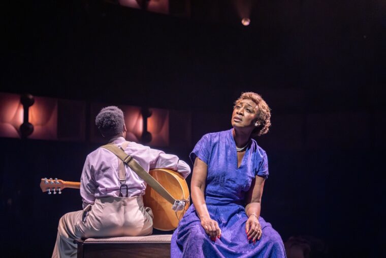Beverley Knight (Sister Rosetta Tharpe) and Shirley Tetteh (Guitarist) at @sohoplace. Image credit: credit Johan Persson