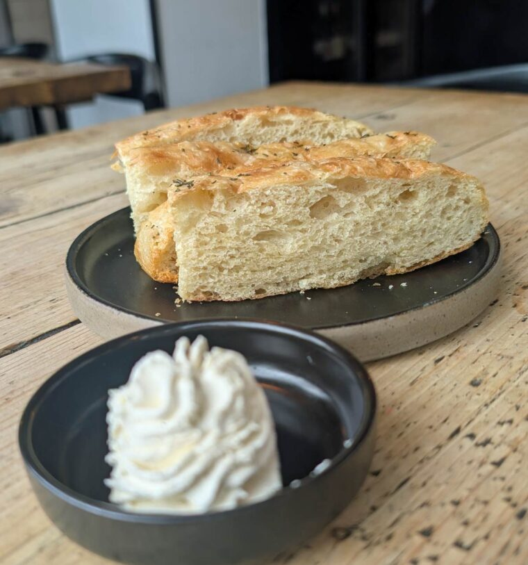 Focaccia and whipped truffle butter at Salut!