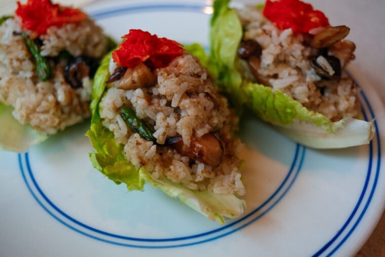 Mushroom Rice Wraps with Fermented Chilli.