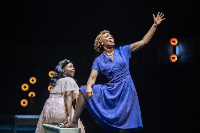 Ntombizodwa Ndlovu (Marie Knight) and Beverley Knight (Sister Rosetta Tharpe) at @sohoplace. Image credit: credit Johan Persson