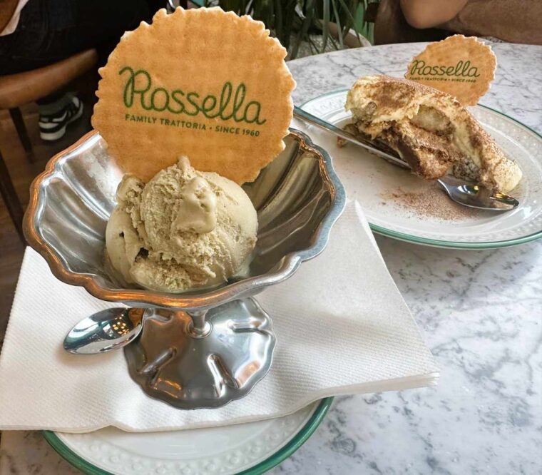 Rossella pistachio gelato and homemade tiramisu