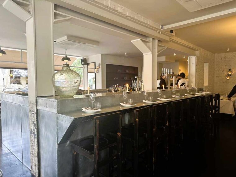 Vesper has a large zinc bar in the centre of the restaurant