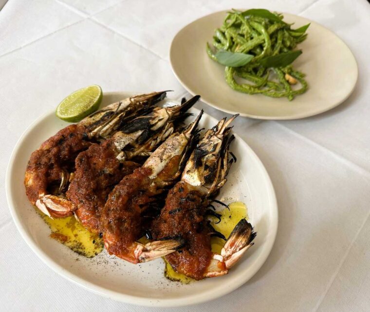 Vesper Grilled Atlantic prawns with fenugreek and black lime butter