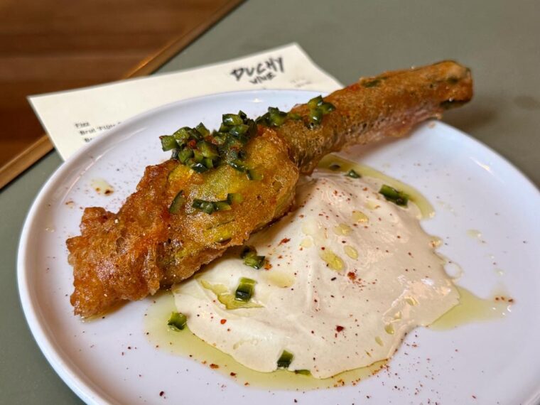 Duchy, Shoreditch restaurant, ricotta stuffed courgette flower, bagna cauda, honey