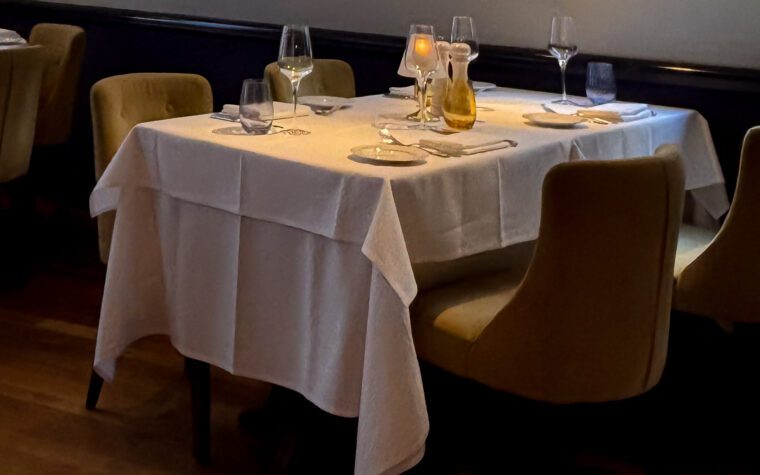Upstairs dining room restaurant Caldesi Marylebone