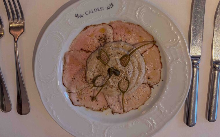 Veal tonnato restaurant Caldesi Marylebone