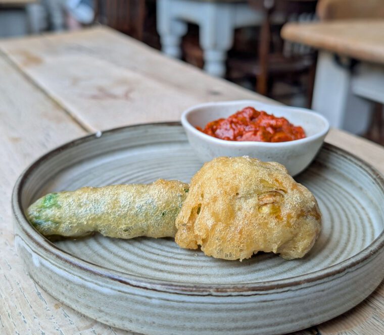 Tempura Courgette Flower at The Pig and Butcher Islington
