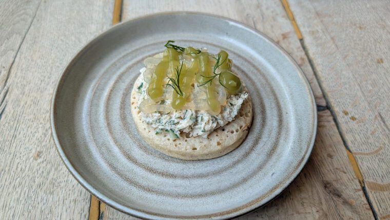 Crab crumpet with elderflower and cucumber - The Pig and Butcher pub