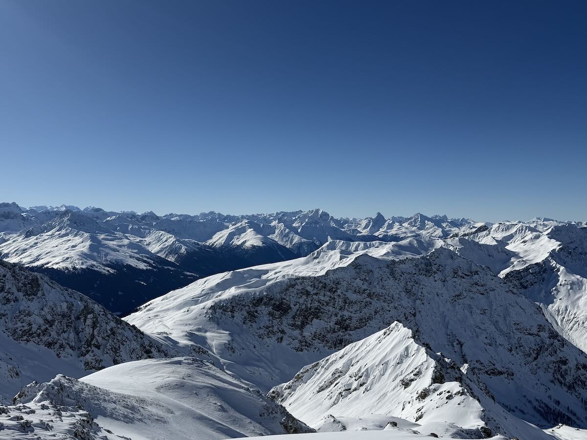 View of mountains from the top of Weissfluhgipfel in the Davos Klosters Mountains