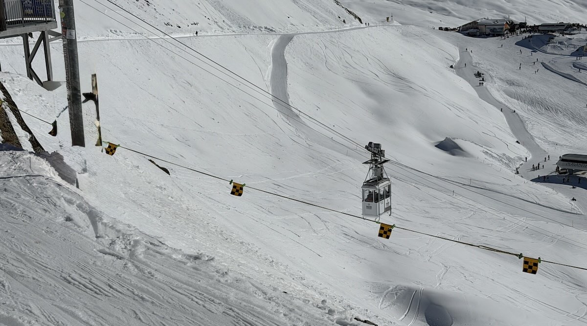 Pedestrian and skiers gondola up to Jakobshorn