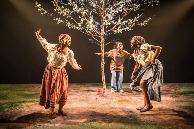 Talulah, Ginnie and Bertha dancing around the tree