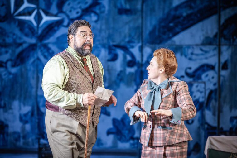 Dr Bartolo (Fabio Capitanucci) and Berta (Ailish Tynan). The Barber of Seville, Glyndebourne Autumn Season 2026