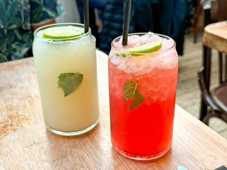 Lychee and strawberry mocktails with lime and mint at Guanabana, Camden, north London