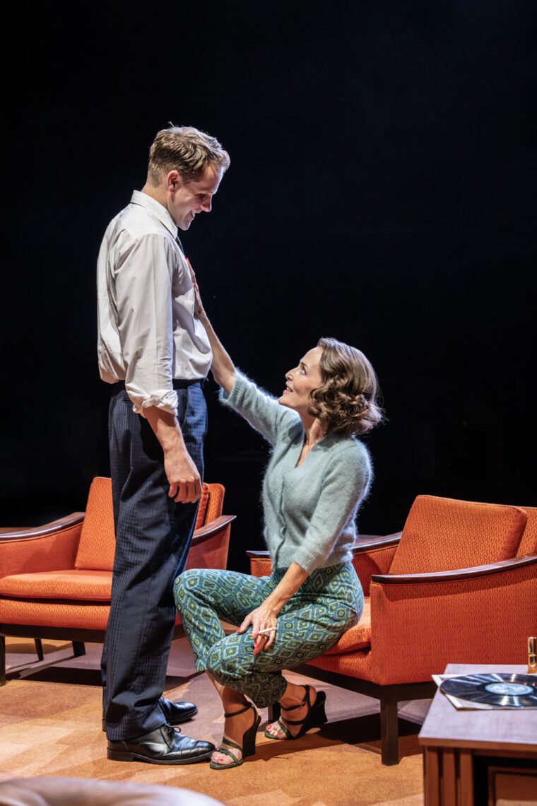 Josh Dylan (Nick) & Gillian Anderson (Martha) in Who's Afraid of Virginia Woolf - sohoplace - credit Johan Persson