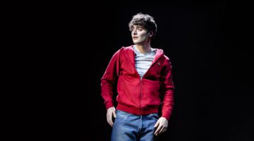Noah Schnapp (Dylan) in 'Affluenza' at Riverside Studios - credit Danny Kaan