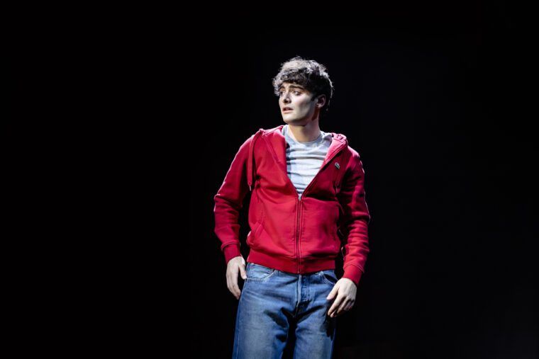 Noah Schnapp (Dylan) in 'Affluenza' at Riverside Studios - credit Danny Kaan